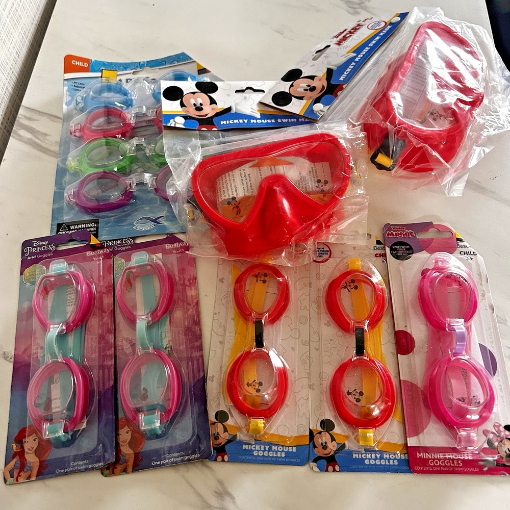 Lot of 10 Disney Mickey Minnie Princess Kids Swim Goggles Ages 3+ NEW HHH
